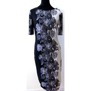 Nicole Miller Studio Paisley Print Column  Midi Dress Size 8  EUC